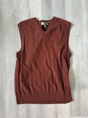 Vintage Joseph Abboud Men's V-Neck Cable Knit Vest - Warm Brown